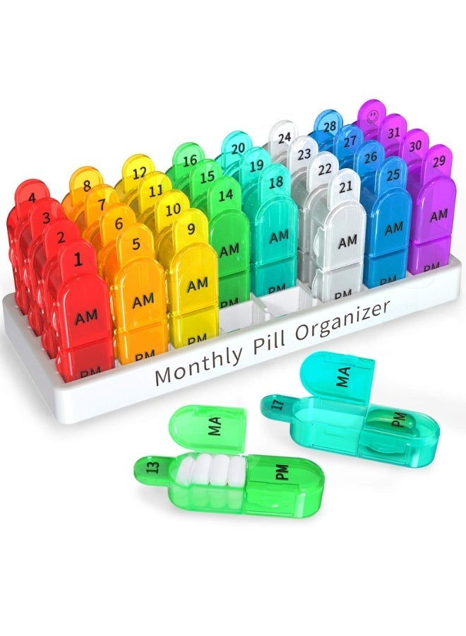 Bukela Monthly Pill Organizer 2 Times a Day, 30 Day Pill Box Organizer Am Pm, Daily Pill Case with 32 Large Compartments for Each Day, Portable Travel Pill Container for Vitamins and Medicine - Image 1