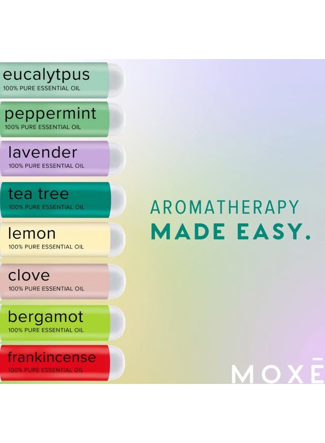 MOXE MOXĒ Nasal Inhalers Bundle, 8 Essential Oils, 100% Pure and Undiluted, Therapeutic Grade, No-Mess Portable Aromatherapy, Includes Eucalyptus, Peppermint, Lavender, Tea Tree, Made in USA (Pack of 8)… - Image 2