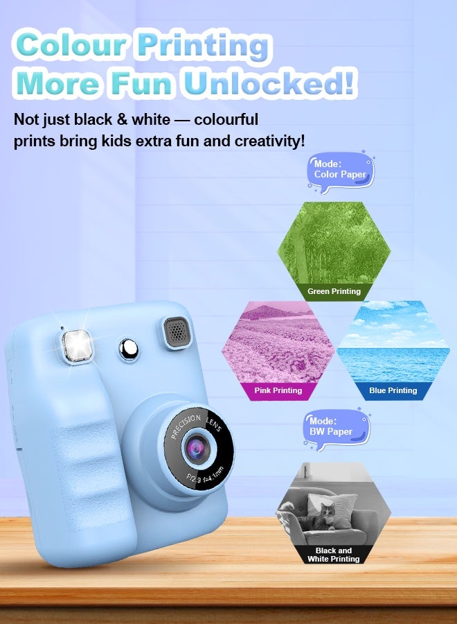 Kids Camera Instant Print, Mini Children's DIY Camera, Printing 1080P HD Selfie, Shockproof Video Camcorder with 4 Roll No-Ink Print Paper, 1300mAh Battery, 2.4"IPS LCD Screen, 32G SD Card, Birthday Festival Gifts for Boys and Girls Age 3-12 Years Old - Image 3