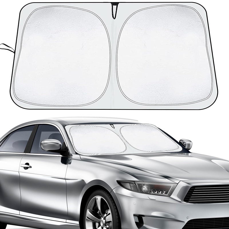 هالامودو HALAMODO مظلة سيارة قابلة للطي 145x80 سم غطاء زجاج أمامي للحماية من الأشعة فوق البنفسجية للحماية من الشمس الداخلية في الصيف درع حراري يناسب نافذة أمامية للوحة القيادة