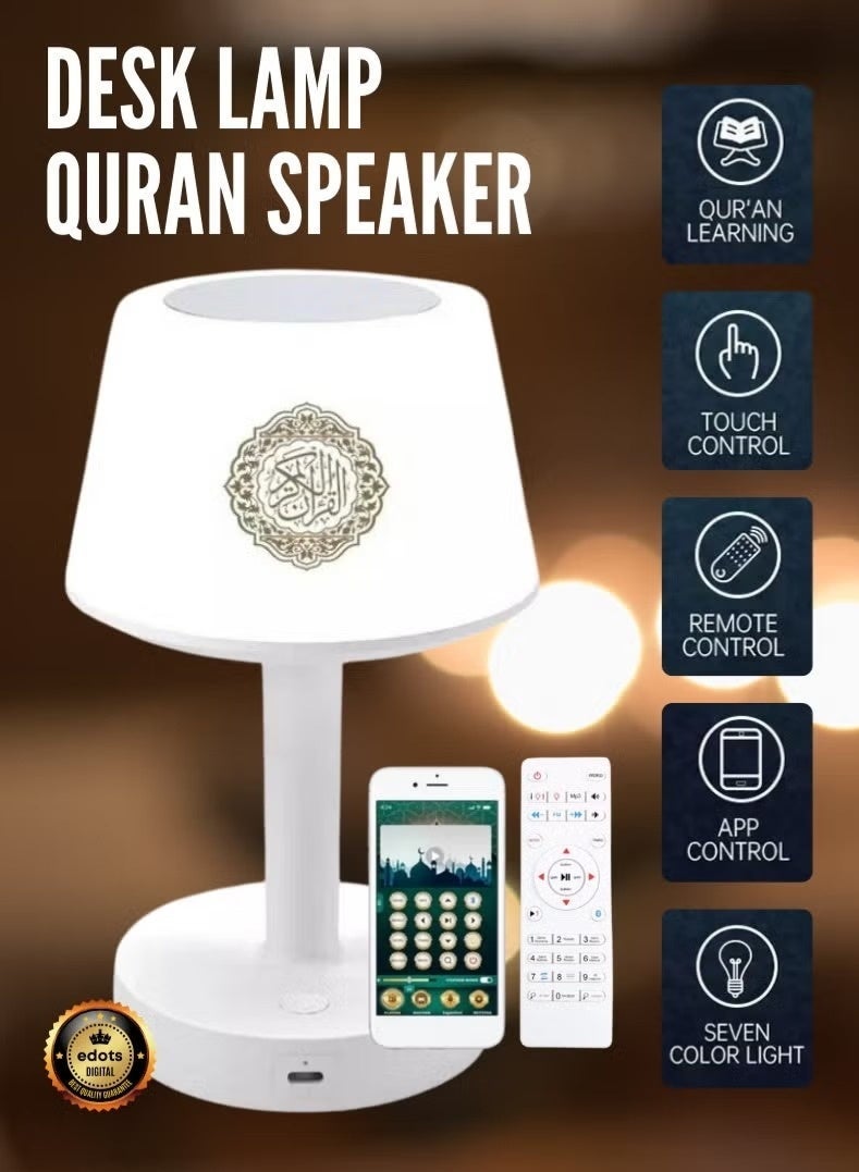 ELTRAZONE Desk Lamp Quran Speaker Bluetooth 7-Color LED Touch Lamp 8GB 16 Reciters 16 Translations (SQ-917) White - Image 1