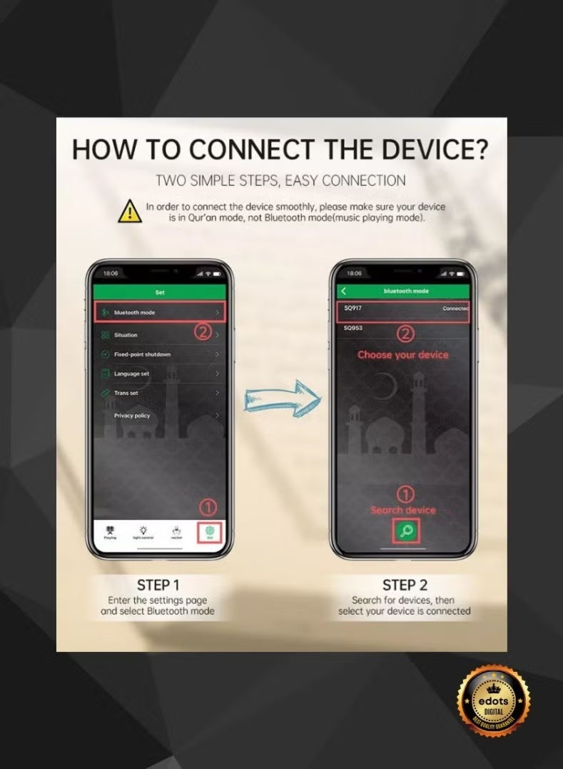 ELTRAZONE Desk Lamp Quran Speaker Bluetooth 7-Color LED Touch Lamp 8GB 16 Reciters 16 Translations (SQ-917) White - Image 4