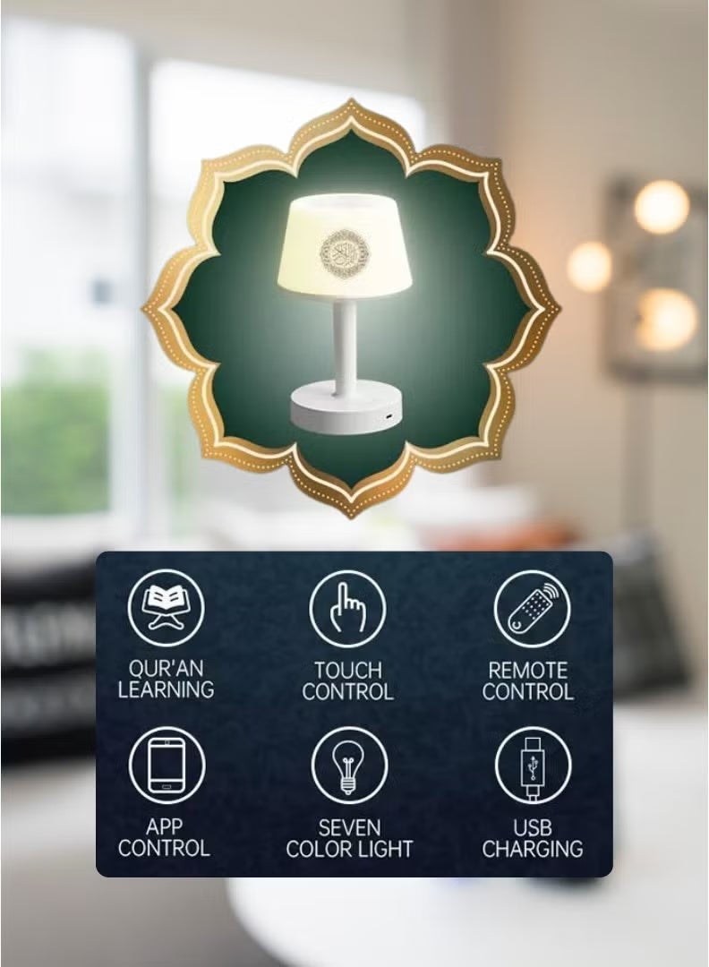 ELTRAZONE Desk Lamp Quran Speaker Bluetooth 7-Color LED Touch Lamp 8GB 16 Reciters 16 Translations (SQ-917) White - Image 5