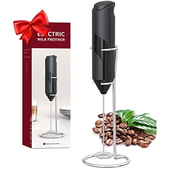 AdanZst Handheld Milk Frother With Stand Powerful Battery Operated Coffee Frother Mini Electric Drink Mixer For Whisk Coffee Lattes Cappuccino Matcha Hot Chocolate Black - Image 2