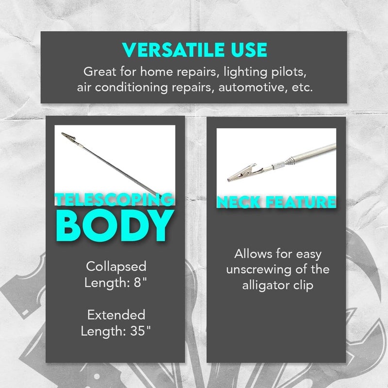 SE 35-Inch Telescopic Alligator Clip with Pocket Clip - Extendable Stainless Steel Tool for Home Repairs, Automotive, Bracelets, Hobbies, and Crafts - 8016TA-36 - Image 1