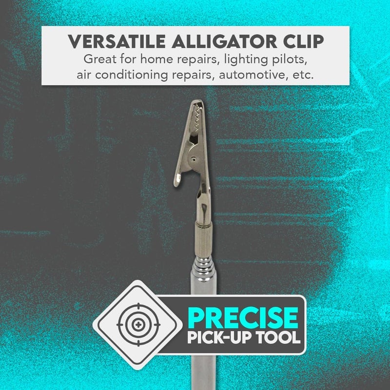 SE 35-Inch Telescopic Alligator Clip with Pocket Clip - Extendable Stainless Steel Tool for Home Repairs, Automotive, Bracelets, Hobbies, and Crafts - 8016TA-36 - Image 2