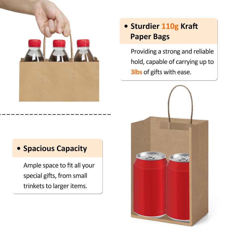 BagDream Small Gift Bags 25Pcs 5.25x3x8 Kraft Brown Paper Bags with Handles, for Small Gifts, Birthday, Wedding Party Favor, Retail Merchandise Paper Sacks - Image 3