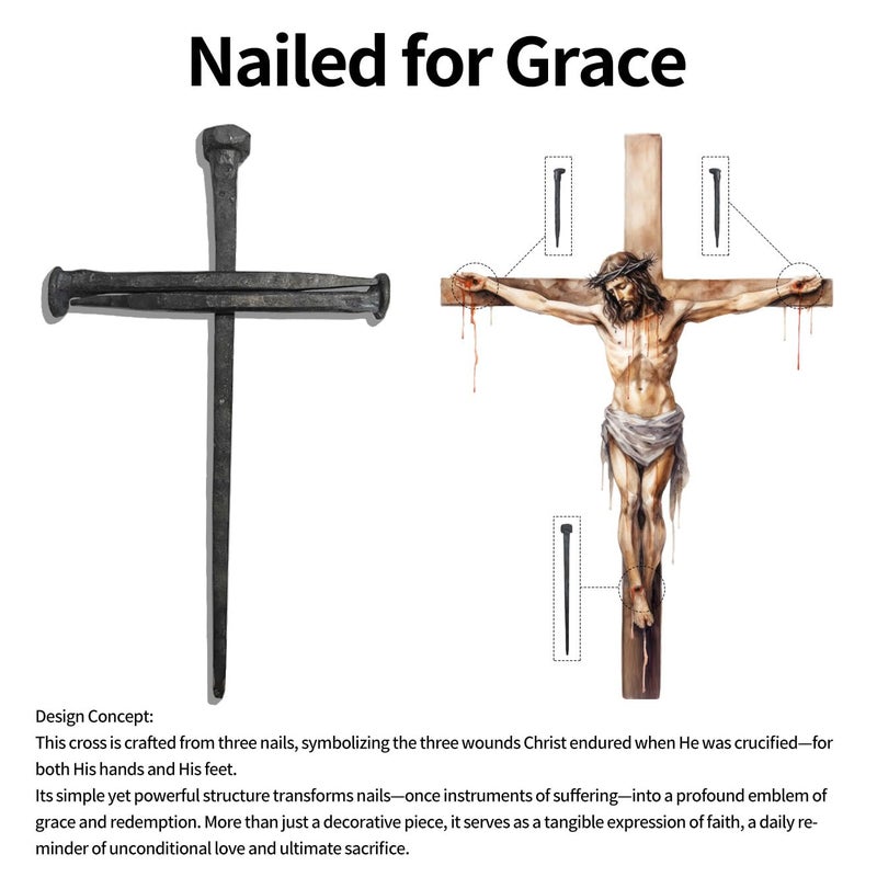 LeMeeOly Jesus Christ Crucifixion Nail Metal Cross Wooden Base, Easter Gifts for Adults Religious, Baptism & Religious Gifts for Men Women,Christian Home Decor (Solid Wood Base) - Image 3