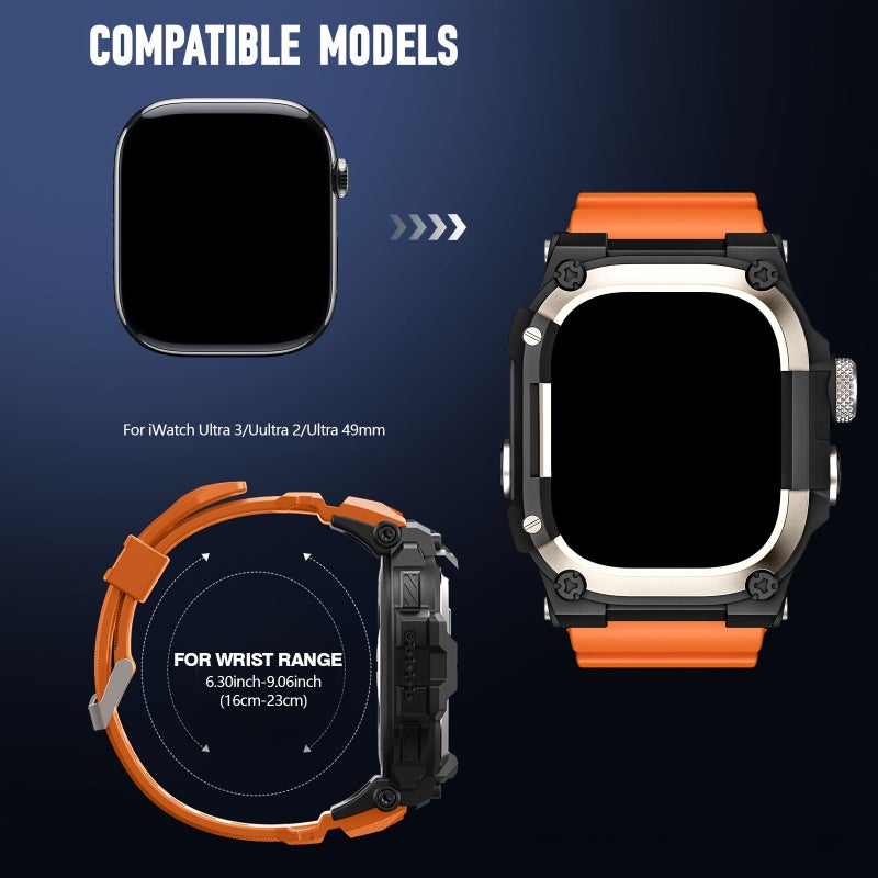 غلاف متين لساعة iWatch Ultra 2 1 مقاس 49 ملم مع حزام رياح من TPU وحافة معدنية سوداء تيتانيوم - Image 5
