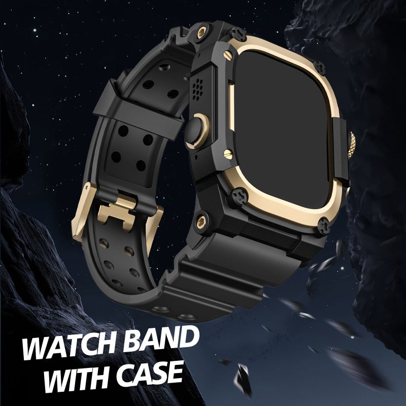 غلاف متين لساعة iWatch Ultra 2 1 مقاس 49 ملم مع حزام رياح من TPU وحافة معدنية سوداء تيتانيوم - Image 1