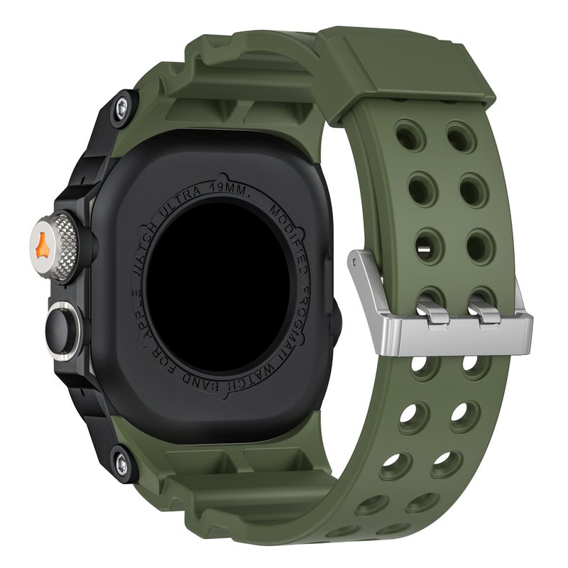 غلاف متين لساعة iWatch Ultra 2 1 مقاس 49 ملم مع حزام رياح من TPU وحافة معدنية سوداء تيتانيوم - Image 4