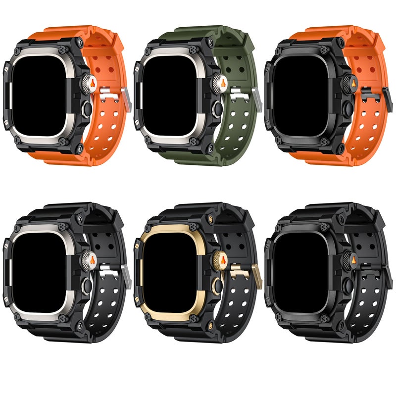 غلاف متين لساعة iWatch Ultra 2 1 مقاس 49 ملم مع حزام رياح من TPU وحافة معدنية سوداء تيتانيوم - Image 2