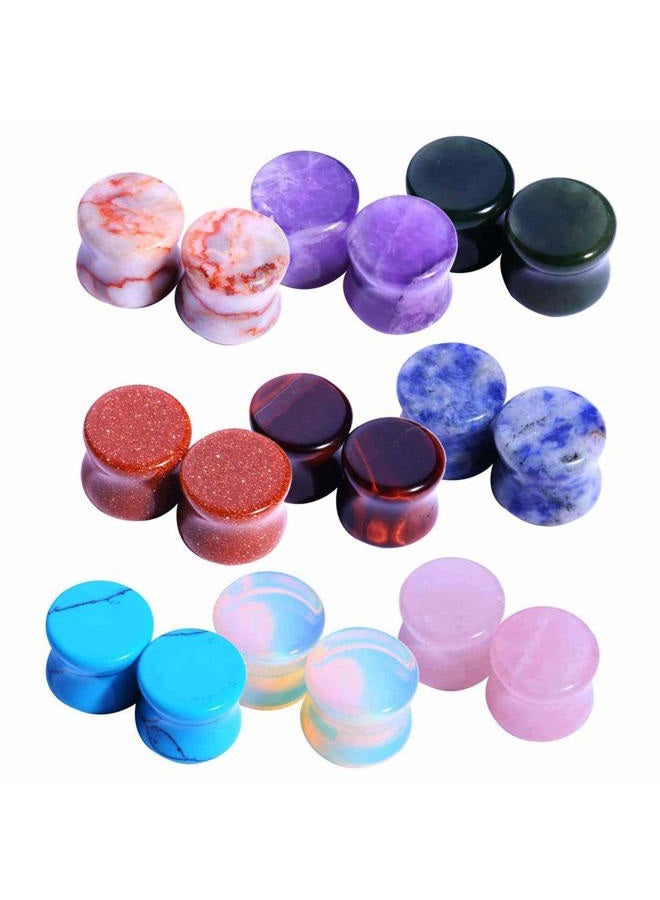 BodyJ4You 18PC Body Piercing Stone Plugs - Ear Stretching Kit - Gauges 00G (10mm) - Saddle Double Flared Tunnels Expander Stretchers Earrings - Unisex Men Women Jewelry - Image 1