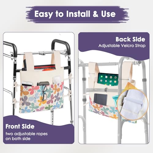 TOGETRUE Walker Bag, Handy Walker Basket with Water Cup Holder, Walker Accessories Storage Bag for Folding Walker, Wheelchairs, Strollers, 15"x11.5" (Butterfly) - Image 4