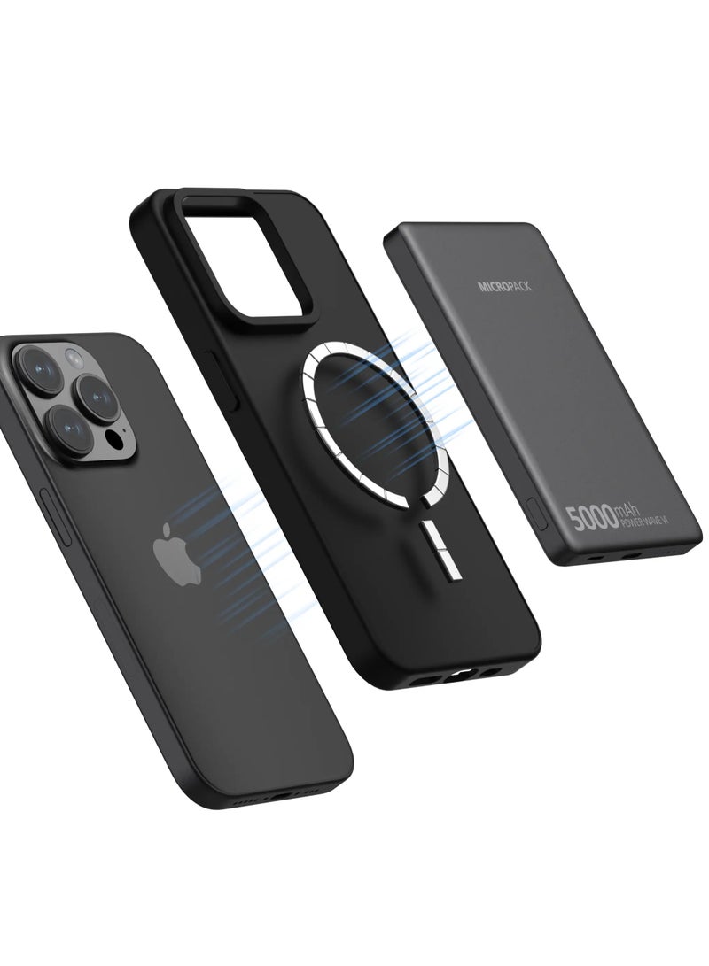 مايكروباك بنك طاقة لاسلكي مغناطيسي نحيف Micropack WPB-5S - سعة 5000 مللي أمبير، شحن سريع PD، أسود - Image 2