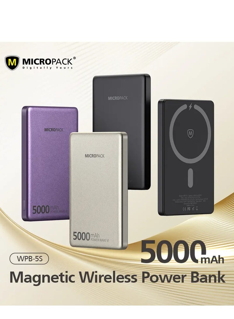 مايكروباك بنك طاقة لاسلكي مغناطيسي نحيف Micropack WPB-5S - سعة 5000 مللي أمبير، شحن سريع PD، أسود - Image 3
