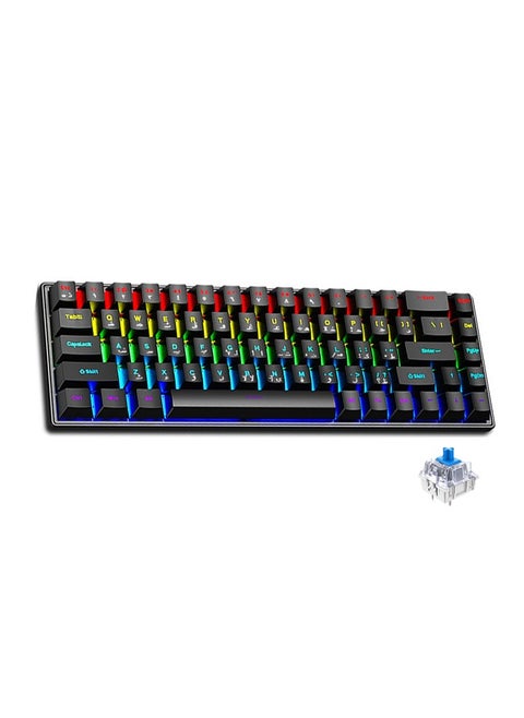 Arabic & English Wired Gaming Keyboard,68 Keys Blue Switches Mechanical Keyboard for Office Gaming Black