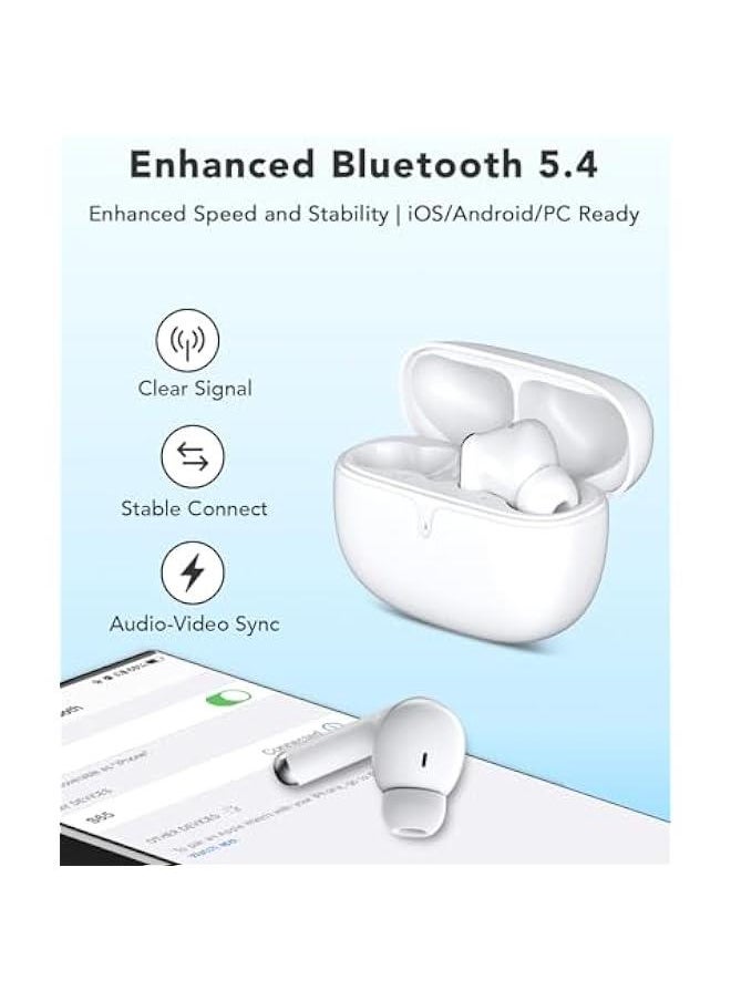 Generic - True Wireless Earbuds, Bluetooth 5.4 in-Ear Earphones with Mic, Light-Weight Ear Buds for Commute Sport, 30H Playtime, TWS Headphones Touch Control Headset for Smart Phone Computer Laptop, White - Image 1