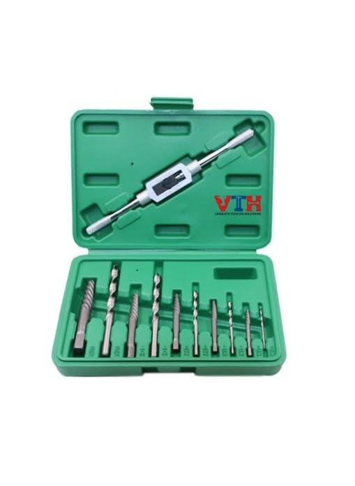 VTH WITH TAGLINE ABSOLUTE TOOLING SOLUTIONS - VTH 11Pcs Damaged Screw Extractor Set Broken Screws Bolt Fastners Taken Out Remover Drill Bits Tool with Holding Wrench - Image 1