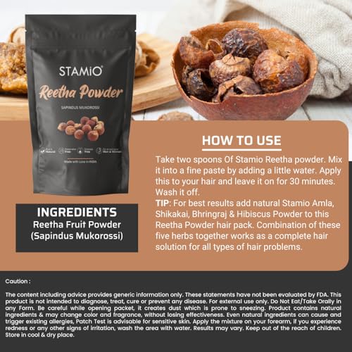 STAMIO Reetha Powder 750 gm for Hair Wash, Pack, Mask, Shampoo, Scalp Care, Dandruff | Seedless Dried Ritha/Aritha/Soapnuts/Sapindus Mukorossi | Natural Cleanser | In Pouch 26.46 oz - Image 3