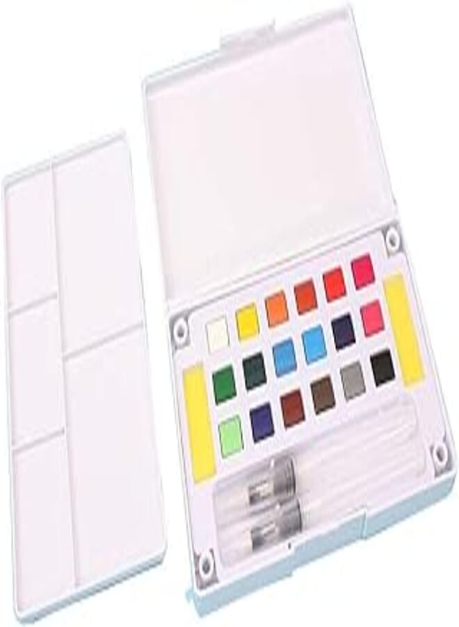 KABEER ART 18 Water Colors Travel Pocket Set Two Refillable Water Brush With 2 Sponge With Mixing Tray, Multi