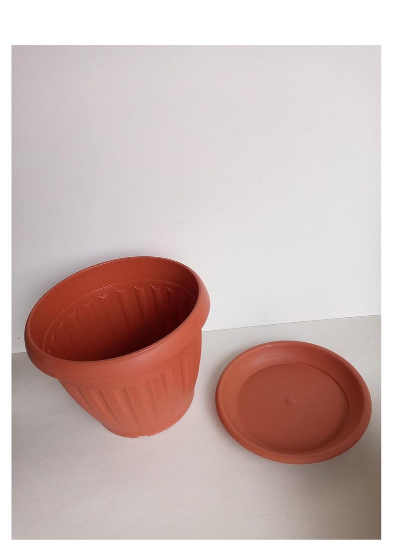 Generic Planter Plastic Round Pot, Brown , 20 cm - Image 3