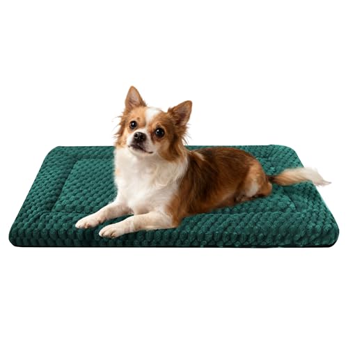 pobopobo Dog Bed Crate Mat Soft Durable Washable AntiSlip Kennel Pad for Dogs Cats Reversible Dark Green M302015 - Image 1