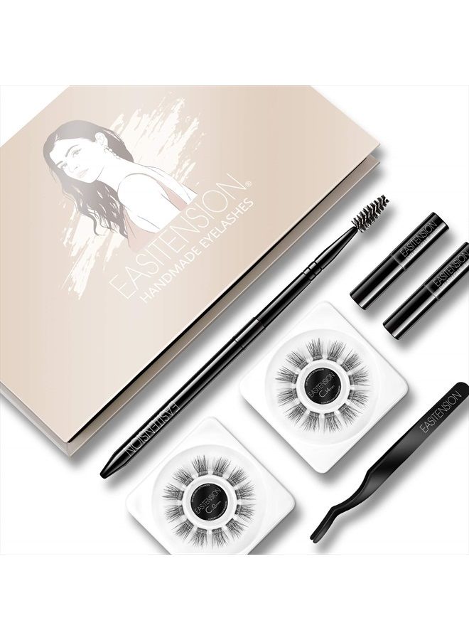 EASITENSION DIY Eyelash Extension, 3D Effect Glue Bonded Band Individual Lash 24 Clusters Volume Lashes Set, At Home Eyelash Extension, C curl, Pack 12mm,14mm (KIT) - Image 1