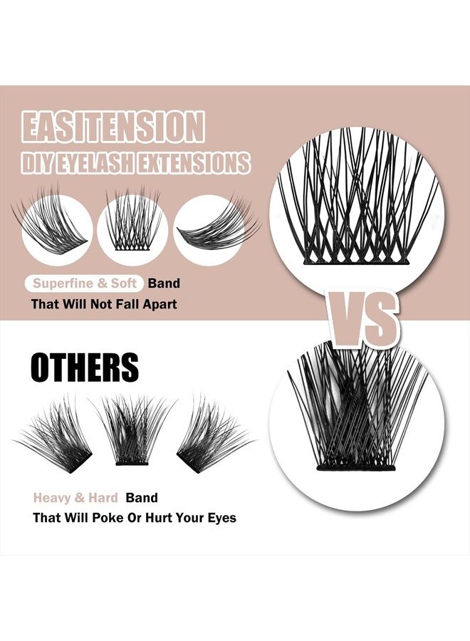 EASITENSION DIY Eyelash Extension, 3D Effect Glue Bonded Band Individual Lash 24 Clusters Volume Lashes Set, At Home Eyelash Extension, C curl, Pack 12mm,14mm (KIT) - Image 4
