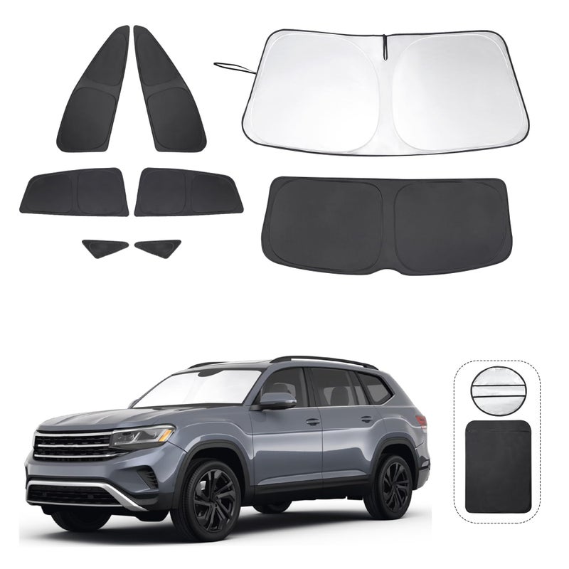 8PCS Windshield Sun Shade Custom Fit for 20212024 2025 2026 Volkswagen VW ID4 Accessories Foldable Sunshade Side Rear Window Shade Cover Full Set Privacy Protection Keeps Car Cool