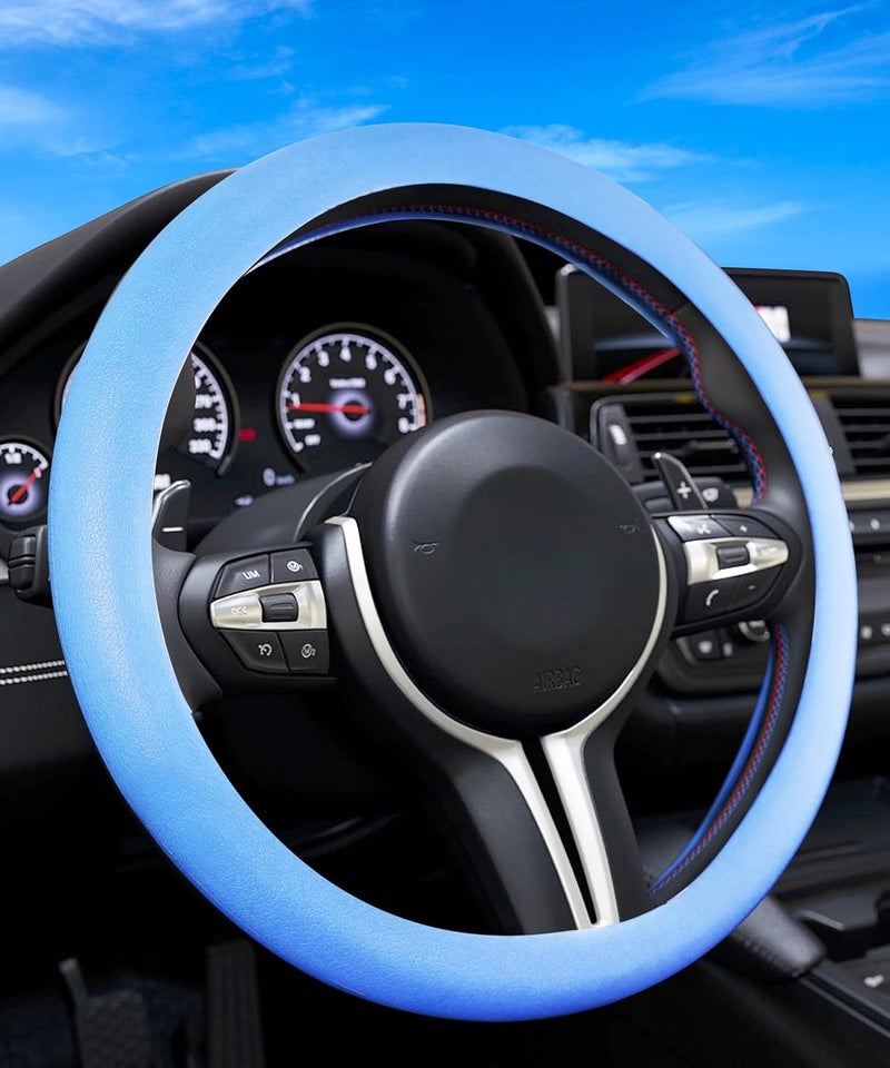 Reswish ESEWALAS Car Silicone Steering Wheel Cover,Soft Odorless Silicone Leather Texture Steering Cover,Car Interior Accessories,Universal 13-15inch Car Steering Wheel Protector (Blue) - Image 1