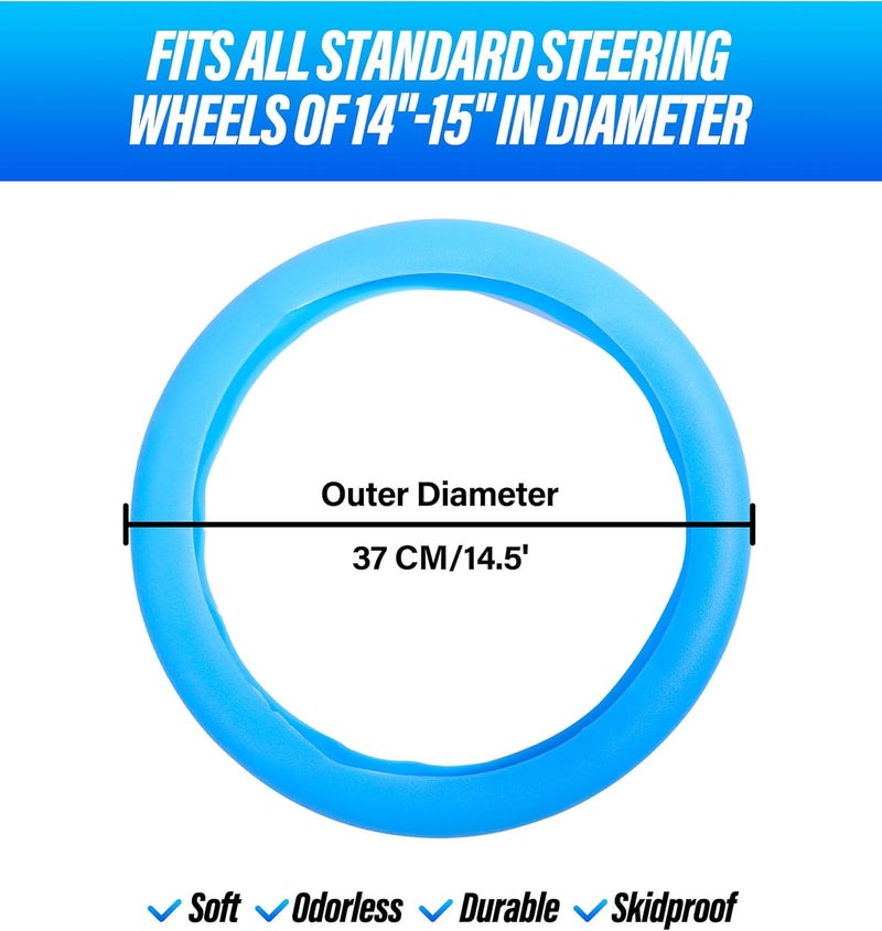Reswish ESEWALAS Car Silicone Steering Wheel Cover,Soft Odorless Silicone Leather Texture Steering Cover,Car Interior Accessories,Universal 13-15inch Car Steering Wheel Protector (Blue) - Image 2