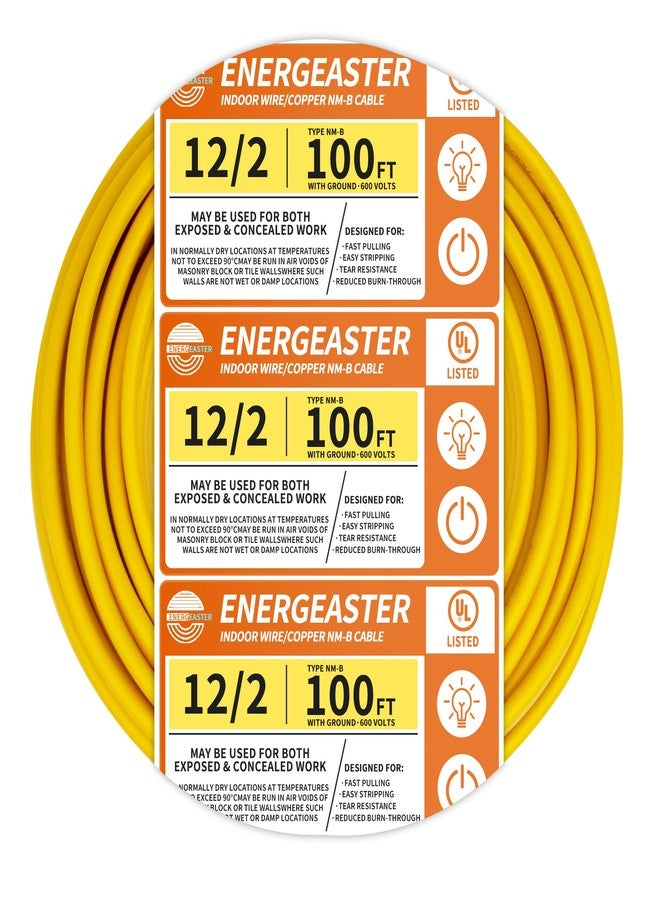 Energeaster 12/2 NM-B Wire,with Ground Indoor Electrical Copper Wire，12 Gauge Wire 2 Conductor Non-Metallic Sheathed Copper Cable(100FT Yellow) - Image 1