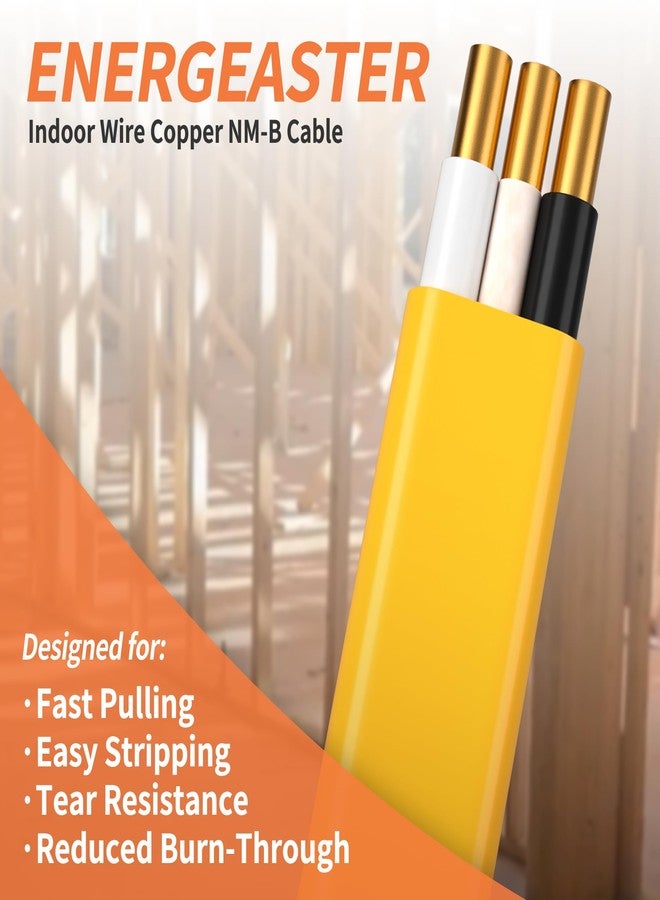 Energeaster 12/2 NM-B Wire,with Ground Indoor Electrical Copper Wire，12 Gauge Wire 2 Conductor Non-Metallic Sheathed Copper Cable(100FT Yellow) - Image 3