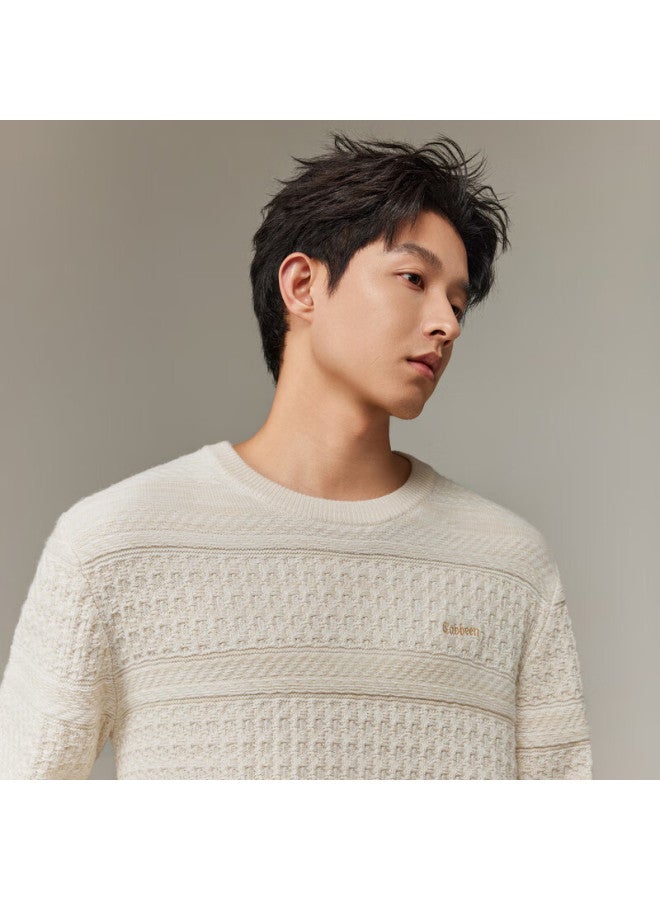 Cabbeen Vintage Cable Knit Texture Long Sleeve Sweater Men High Elasticity Casual Simple Winter Sweater