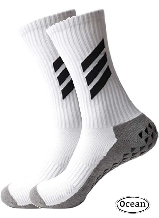 Ocean Football Socks for Men, Anti Slip Soccer Socks with Rubber Dots, Sport Soccer Socks Breathable and Anti Friction, White - Image 1