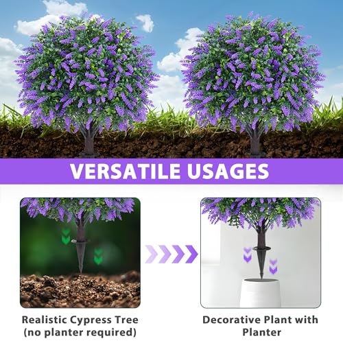 Grooy Artificial Boxwood Topiary Ball with Lavender, Set of 2 Artificial Shrub Bushes with Ground Spike, Fake Evergreen Tree for Porch, Artificial Plants for Outdoor Planters Indoor UV Resistant - Image 4