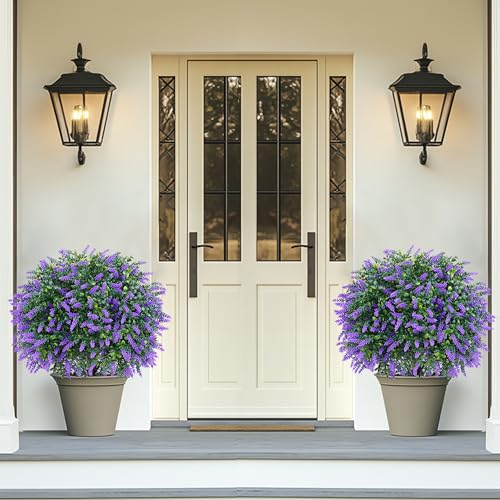 Grooy Artificial Boxwood Topiary Ball with Lavender, Set of 2 Artificial Shrub Bushes with Ground Spike, Fake Evergreen Tree for Porch, Artificial Plants for Outdoor Planters Indoor UV Resistant - Image 5