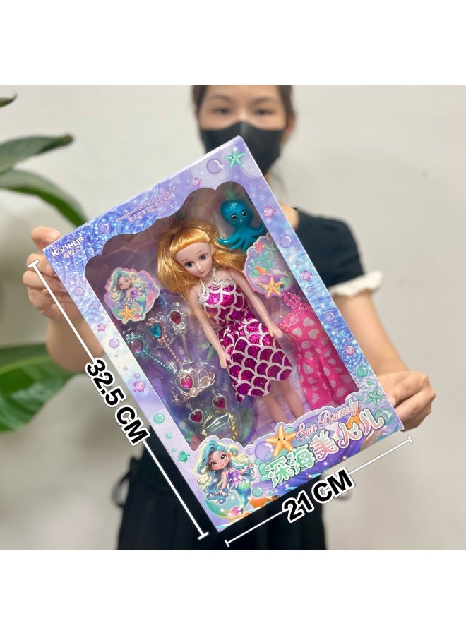 مجموعة Play House Bobby Doll Girl Faux Princess، صندوق هدايا للفتيات، هدية مؤسسية - اللون: 125-208 دمية جمال البحر العميق 【لون عشوائي】 - Image 1