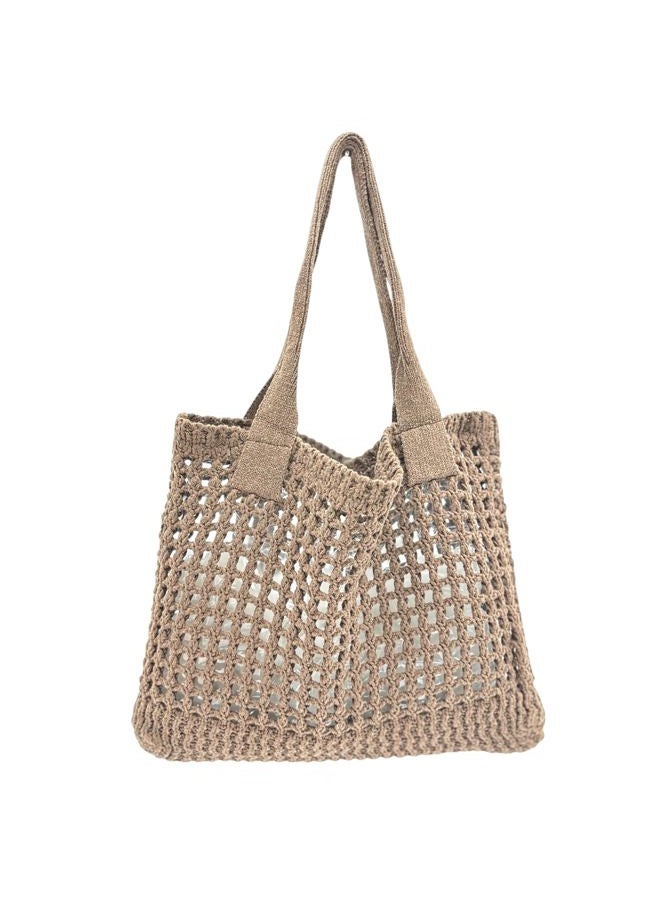 ENBEI Womens Large Beach Tote Bags Shoulder Handbags knit bag Tote bag aesthetic for Beach Crocheted tote cute Tote bags, Khaki - Image 1
