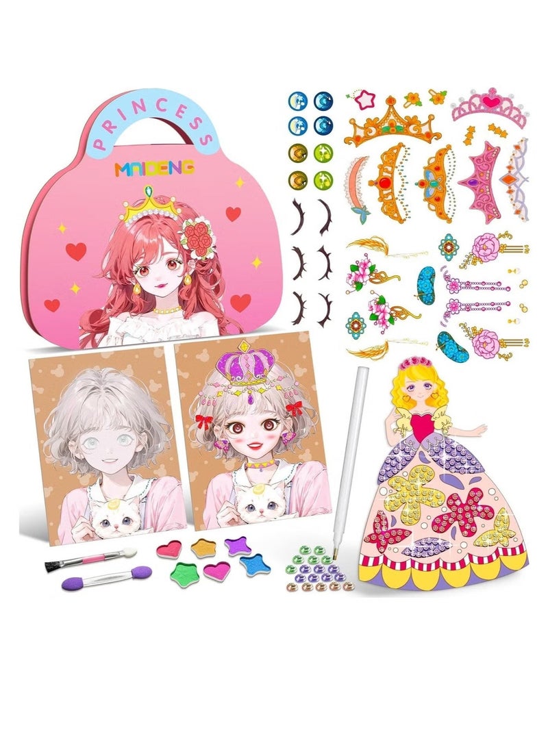 Princess Art Craft Activity for Kids, Paper Craft Kits - Paper Makeup DIY Girls Toy Kit with Diamond Painting & Princess Dress Up Set, Ideal Birthday Gift for Girls Ages 4 5 6 7 8 9+ Year Old - Image 1