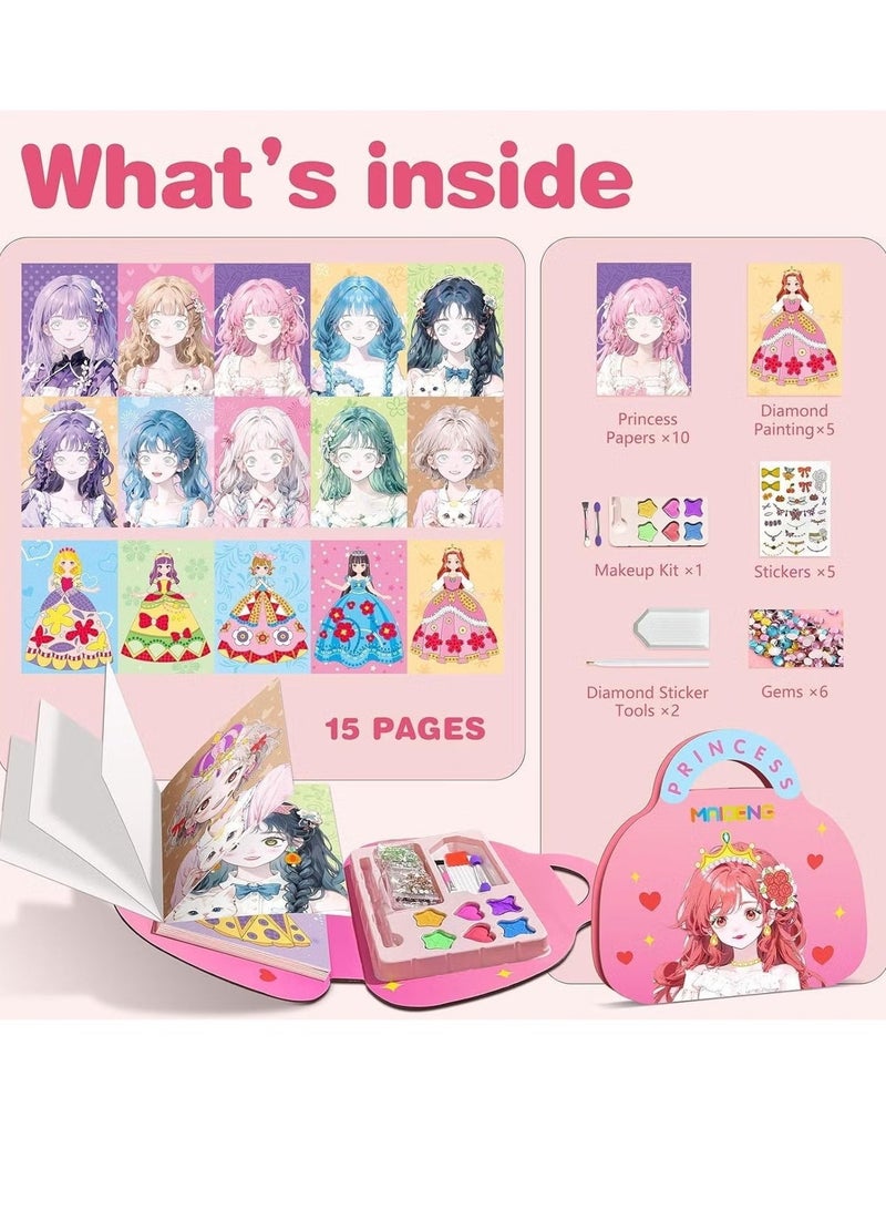 Princess Art Craft Activity for Kids, Paper Craft Kits - Paper Makeup DIY Girls Toy Kit with Diamond Painting & Princess Dress Up Set, Ideal Birthday Gift for Girls Ages 4 5 6 7 8 9+ Year Old - Image 3