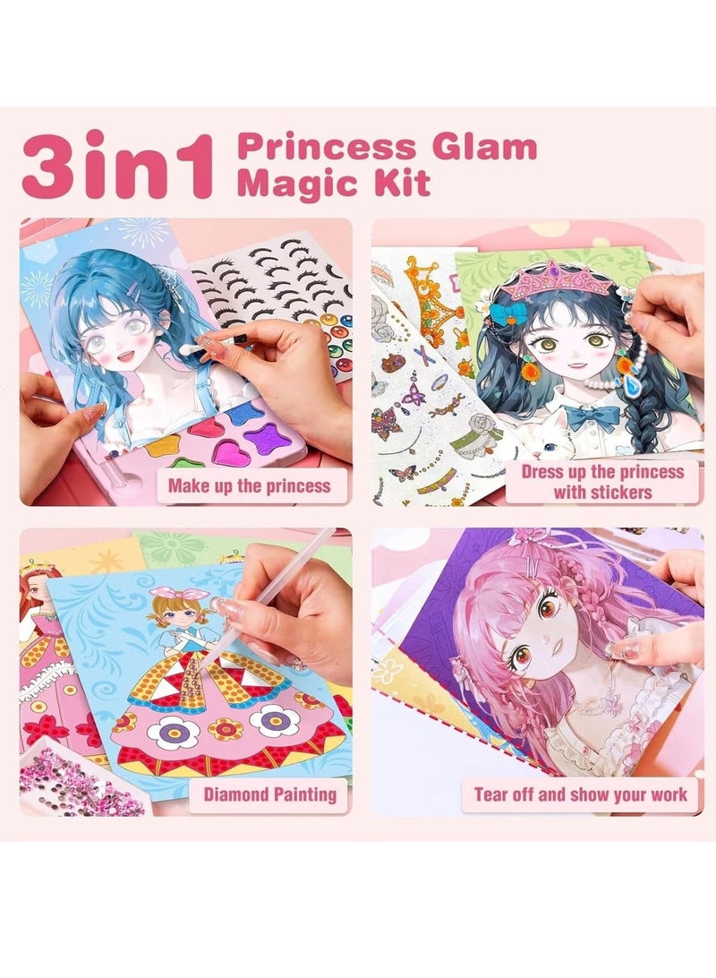 Princess Art Craft Activity for Kids, Paper Craft Kits - Paper Makeup DIY Girls Toy Kit with Diamond Painting & Princess Dress Up Set, Ideal Birthday Gift for Girls Ages 4 5 6 7 8 9+ Year Old - Image 4