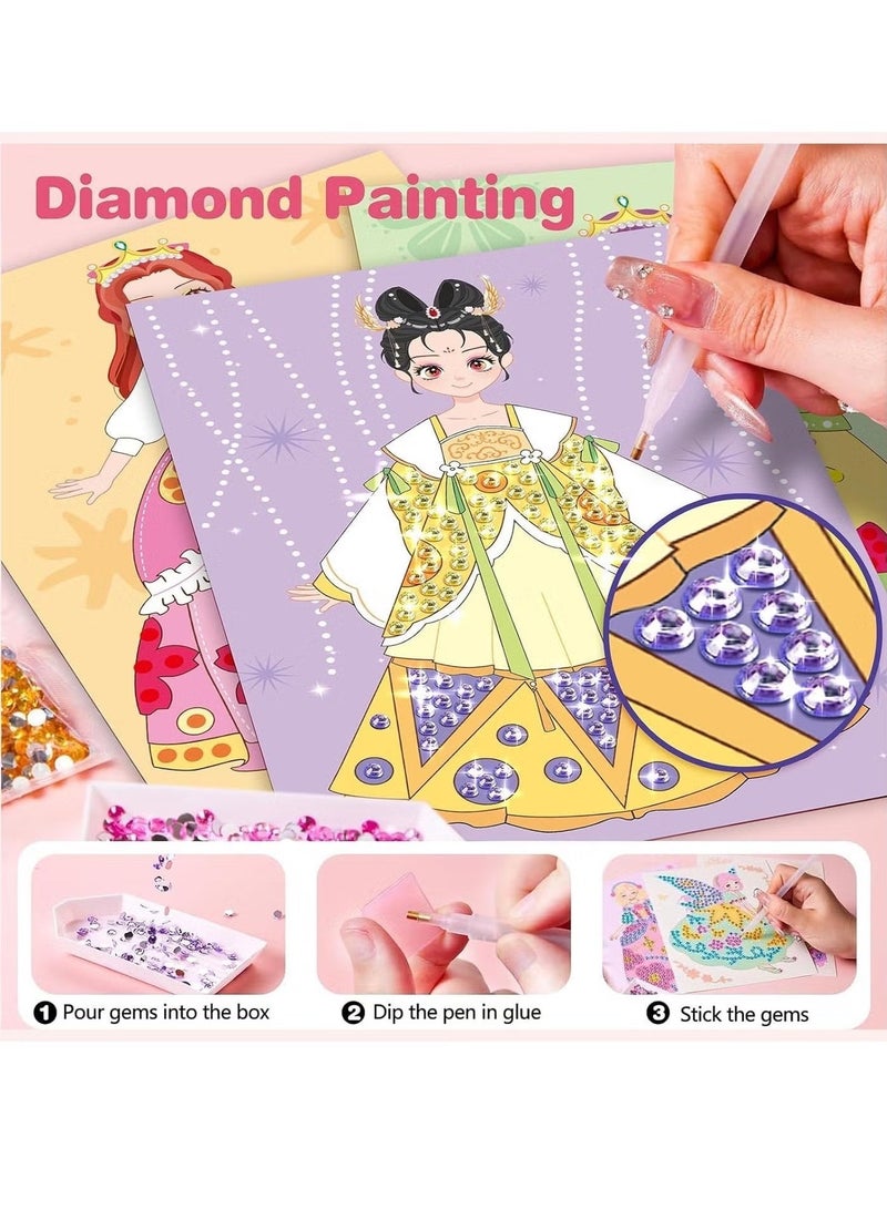 Princess Art Craft Activity for Kids, Paper Craft Kits - Paper Makeup DIY Girls Toy Kit with Diamond Painting & Princess Dress Up Set, Ideal Birthday Gift for Girls Ages 4 5 6 7 8 9+ Year Old - Image 5