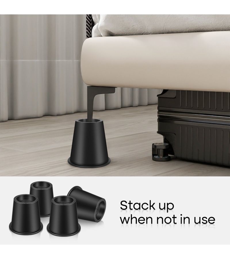 4 Inch Bed Risers Pack of 4 Heavy Duty Furniture Risers Black Trapezoidal Support for Table Sofa Desk Chair Legs Refrigerator Bed Frame Up to 3300 Lbs - Image 4