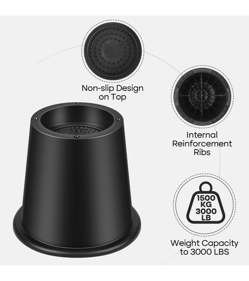 4 Inch Bed Risers Pack of 4 Heavy Duty Furniture Risers Black Trapezoidal Support for Table Sofa Desk Chair Legs Refrigerator Bed Frame Up to 3300 Lbs - Image 3