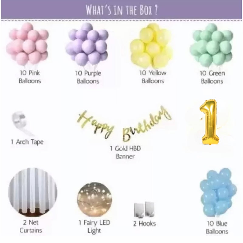 FOOGAA Rainbow Theme 1st Birthday Backdrop Net Decoration DIY Kit - Vibrant Colors, Easy Assembly, Perfect for Kids' Parties - Image 2