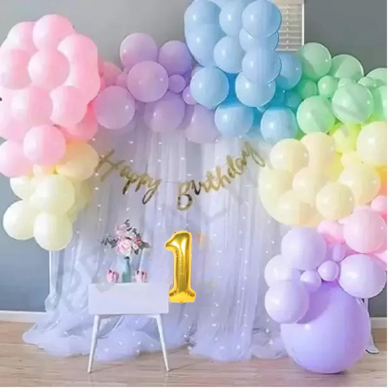 FOOGAA Rainbow Theme 1st Birthday Backdrop Net Decoration DIY Kit - Vibrant Colors, Easy Assembly, Perfect for Kids' Parties - Image 1