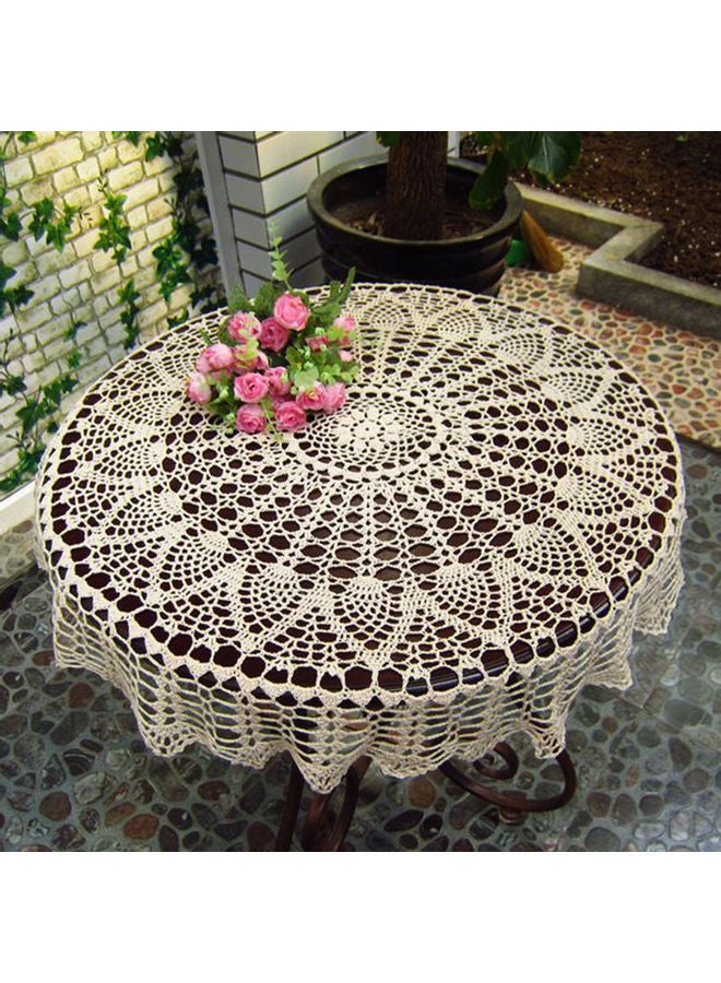 نيبمينينت مفرش طاولة دائري مصنوع من القطن والكروشيه بيج - Image 1