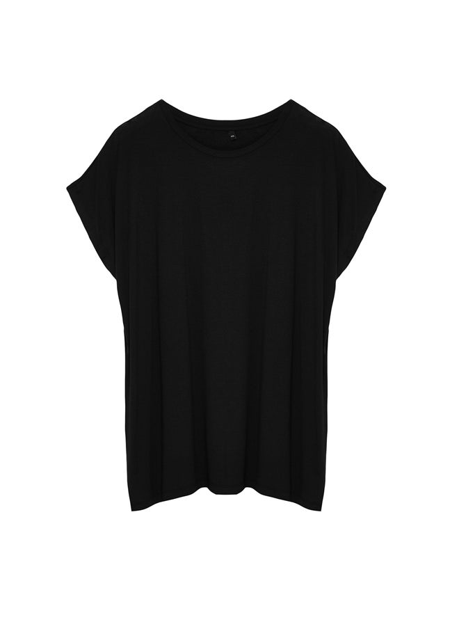 Black Boyfriend V-Neck Slit Knitted Modal Fabric T-Shirt - pzsku/ZB486CDEEE5FDF75AD41BZ/45/_/1730940664/e3c78f56-1008-42f1-8d29-ab207e8877d9